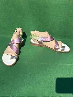 Franco Sarto Iridescent Green-Pink Metallic Sandals
